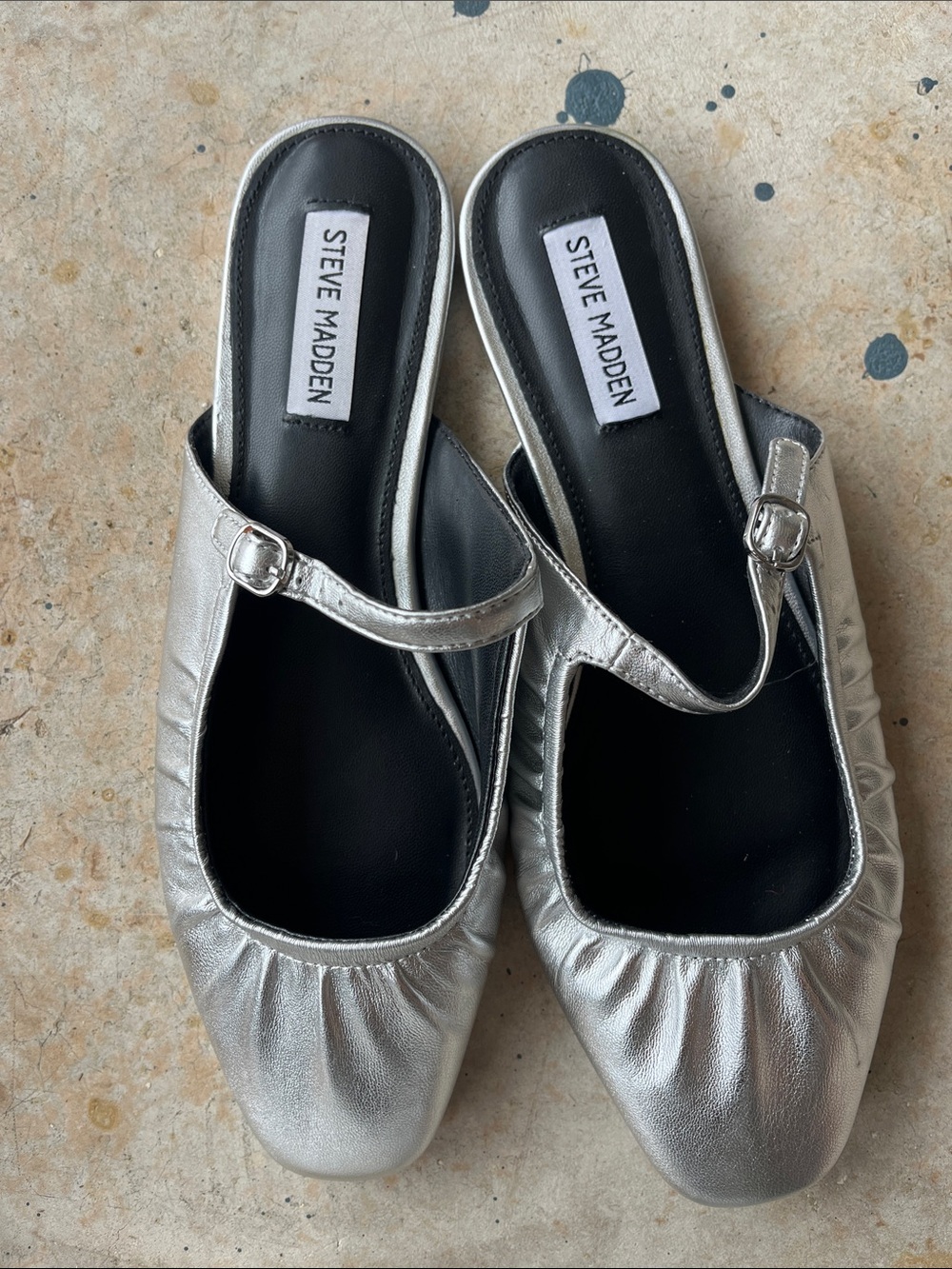 Steve Madden Silver Ruched Mary Jane Mules